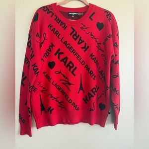 Karl Lagerfeld Red Sweater with Black Paris Motif